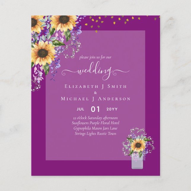 BUDGET WEDDING INVITATIONS Rustic Sunflowers CHIC Flyer (Front)
