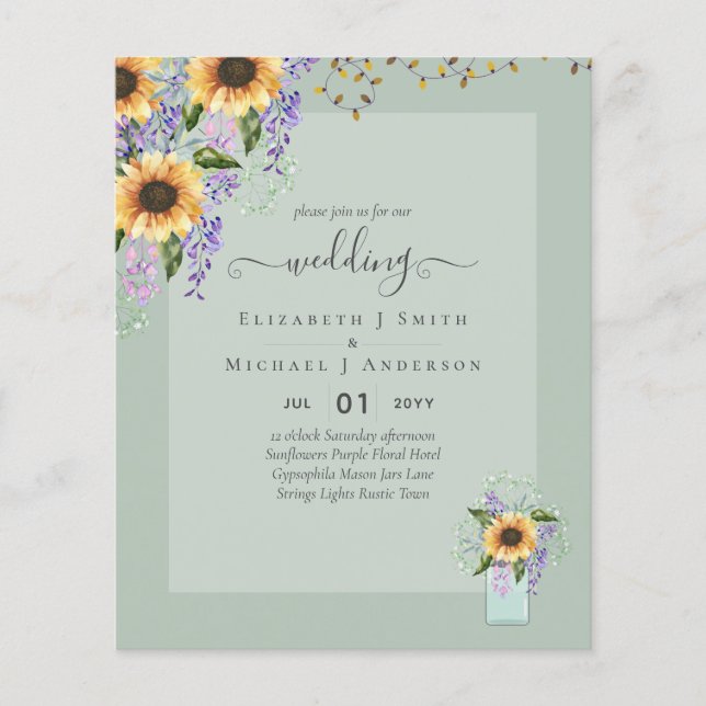 BUDGET WEDDING INVITATIONS Rustic Sunflowers CHIC Flyer (Front)