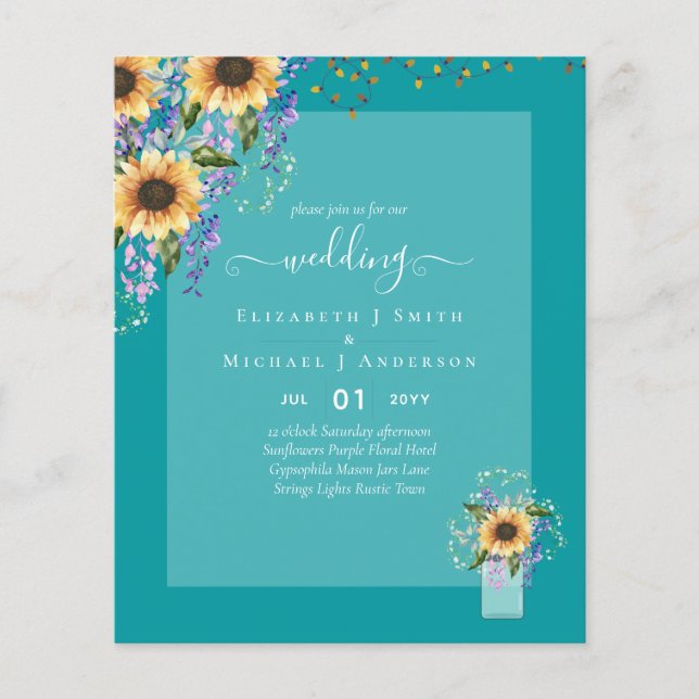 BUDGET WEDDING INVITATIONS Rustic Sunflowers CHIC Flyer (Front)