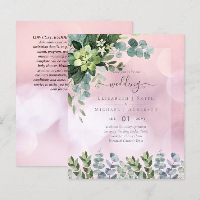 BUDGET WEDDING INVITATIONS SAVE DATES - GREENERY (Front/Back)