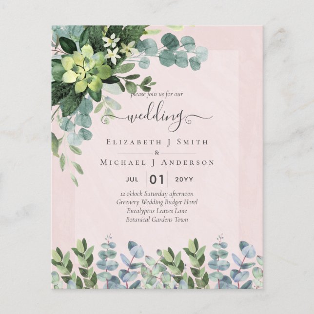 BUDGET WEDDING INVITATIONS SAVE DATES - GREENERY FLYER (Front)