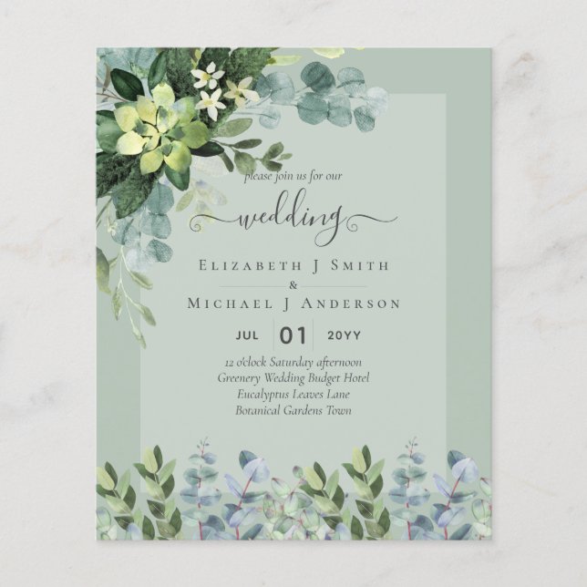 BUDGET WEDDING INVITATIONS SAVE DATES - GREENERY FLYER (Front)