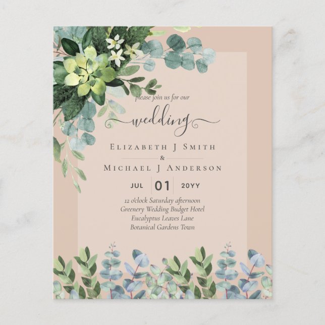 BUDGET WEDDING INVITATIONS SAVE DATES - GREENERY FLYER (Front)