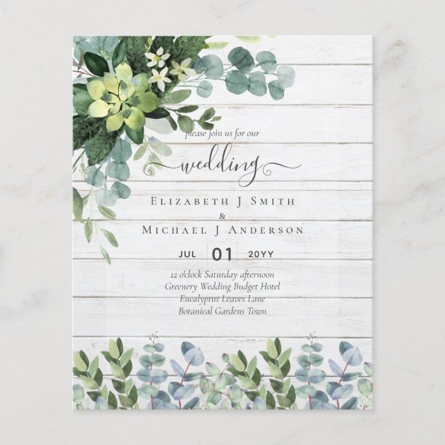 BUDGET WEDDING INVITATIONS SAVE DATES - GREENERY FLYER (Front)