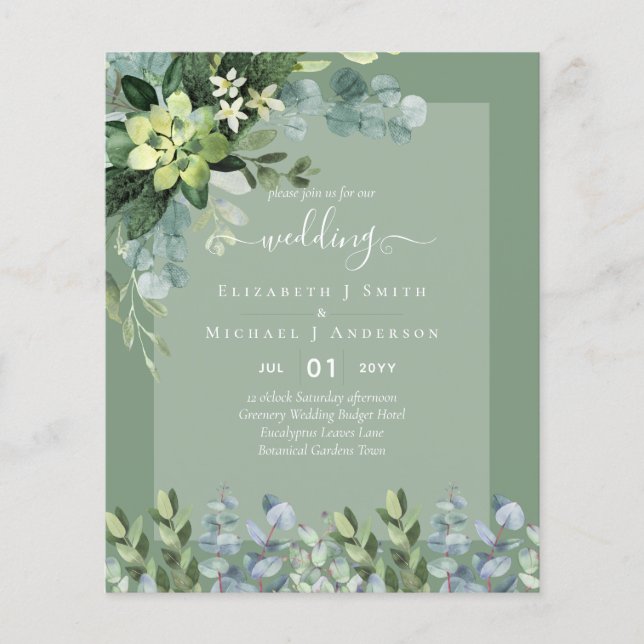 BUDGET WEDDING INVITATIONS SAVE DATES - GREENERY FLYER (Front)