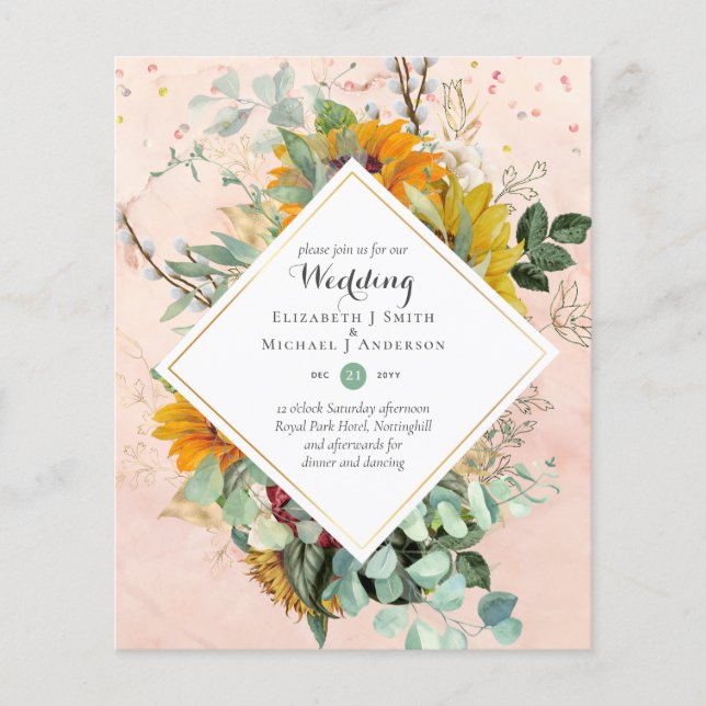 BUDGET WEDDING INVITATIONS Sunflowers Eucalyptus   Flyer (Front)