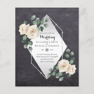 BUDGET WEDDING INVITATIONS - White Roses Silver Flyer