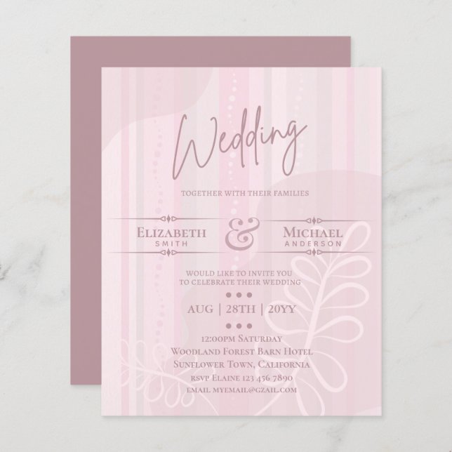 BUDGET Wedding Invite Dusty Rose Abstract (Front/Back)