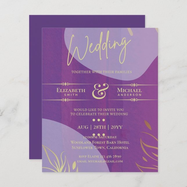 BUDGET Wedding Invite Lavender Purple Gold (Front/Back)