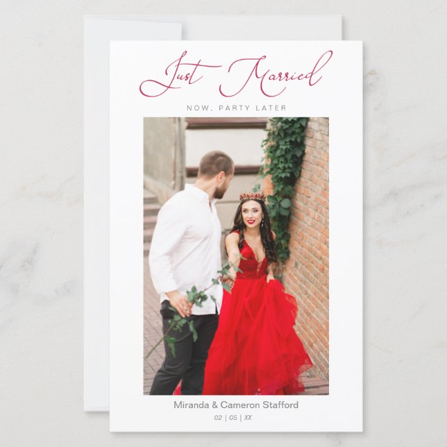 Budget Wedding Just Married Elopement Photo  (Front)