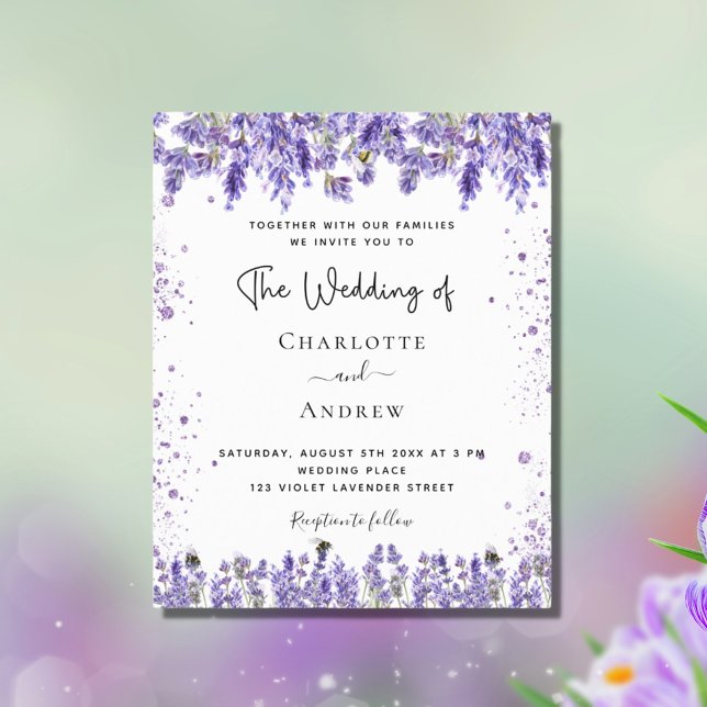 Budget wedding lavender violet glitter invitation (Creator Uploaded)