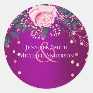 Budget Wedding Metallic Look Rosegold Pink Floral Classic Round Sticker