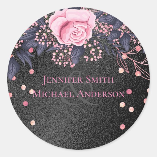 Budget Wedding Metallic Look Rosegold Pink Floral Classic Round Sticker (Front)