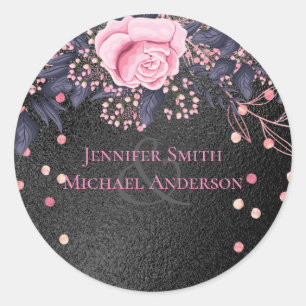 Budget Wedding Metallic Look Rosegold Pink Floral Classic Round Sticker