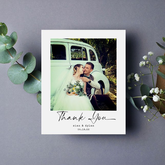 Budget Wedding Modern Script Photo Thank You Card (Creator Uploaded)