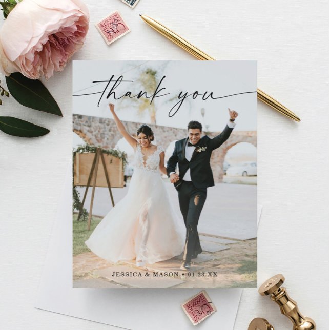 Budget Wedding Modern Thank You Card with Photo (Creator Uploaded)