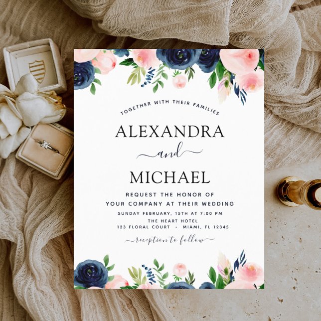 Budget Wedding Navy Blue Blush Pink Floral (Creator Uploaded)