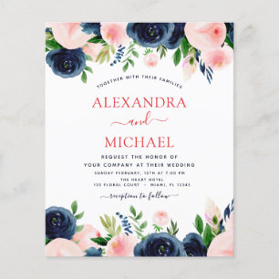 Budget Wedding Navy Blue Blush Pink Floral Flyer