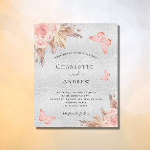 Budget wedding pampas blush butterfly silver