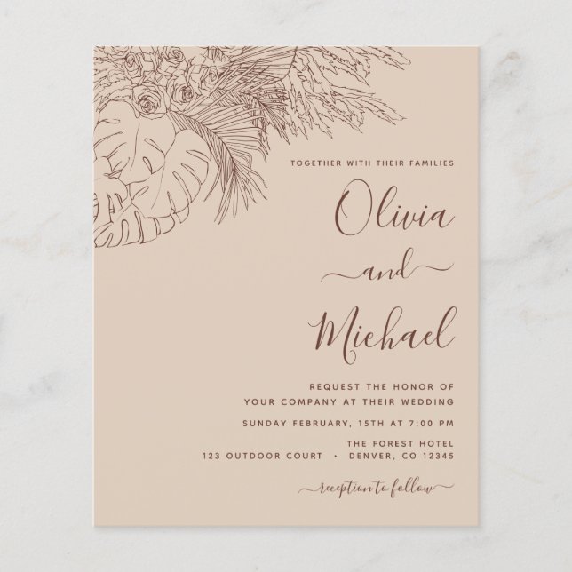 Budget Wedding Pampas Grass Terracotta Sketch Flyer (Front)