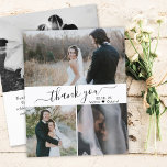 Budget Wedding Photo Collage Script Thank You Card<br><div class="desc">Budget, Modern, Elegant, Minimalist Hand Lettered Wedding Photo Collage Thank You Card. Minimalist, stylish wedding thank you card template featuring three (3) photo on the front and one (1) photo on the back side. With the text "Thank You" in a swirly hand lettered typography script font with swashes in black...</div>