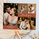 Budget Wedding Photo Collage Thank You Script Card<br><div class="desc">Budget, Elegant, Minimalist Hand Lettered Terracotta Wedding 4 Photo Collage Thank You personalised affordable low budget thin card. Stylish wedding thank you card template featuring four photo on the front and one photo on the back. ***PLEASE NOTE! *** BUDGET PAPER/FLYER IS PAPER THIN. *** UPGRADE THE PAPER FOR A THICKER...</div>