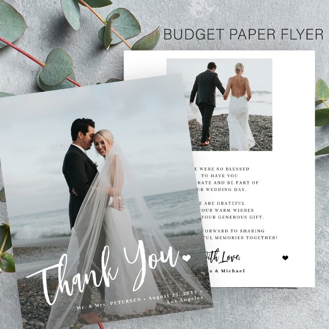 Budget wedding photo overlay 2 photo thank you flyer (Creator Uploaded)