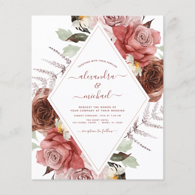 Budget Wedding Photo Terracotta Floral Autumn Flyer (Front)