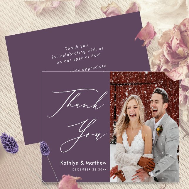Budget Wedding Photo Thank You Mauve Purple Card (Creator Uploaded)