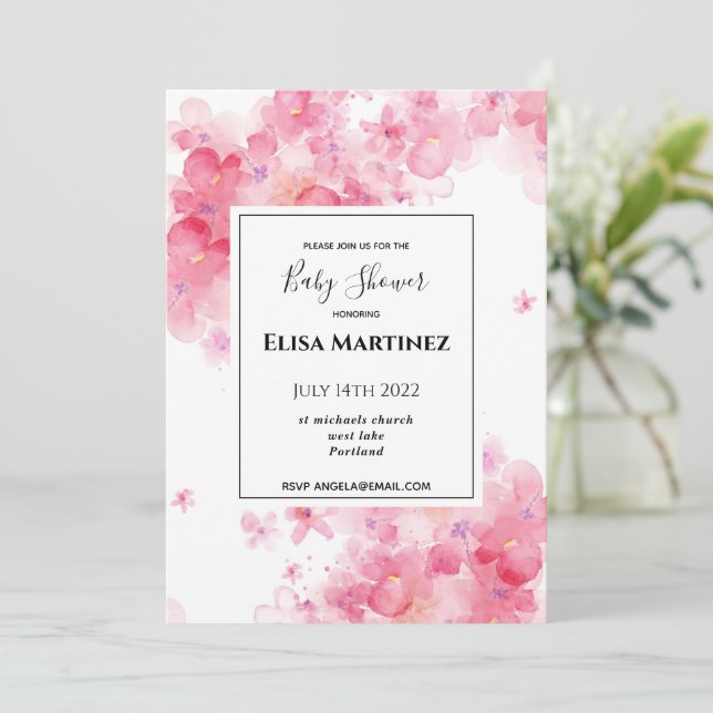 budget wedding pink floral photo baby shower  save the date (Standing Front)