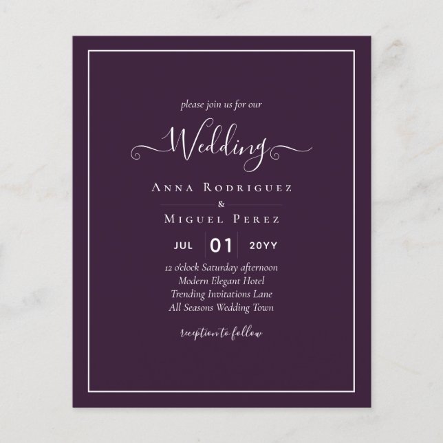 BUDGET Wedding PLUM PURPLE Monochrome Simple Flyer (Front)