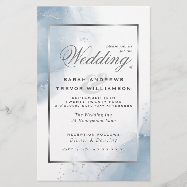 Budget Wedding Powder Blue Silver Abstract (Front)