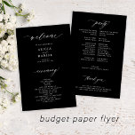 Budget wedding program black white elegant flyer<br><div class="desc">Modern simple minimalist typography trendy black ceremony and party BUDGET affordable wedding program (advertising type) PAPER FLYER template featuring a chic trendy calligraphy script. Easy to personalise with your custom photo and text on both sides! PLEASE READ THIS BEFORE PURCHASING! This is a budget affordable card printed on a FLYER....</div>