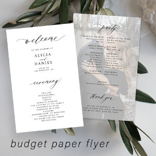 Budget wedding program white black elegant photo  flyer