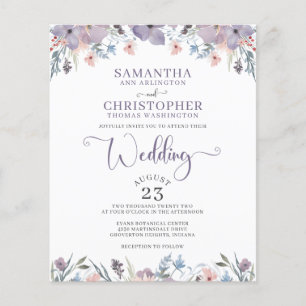 Budget Wedding Purple Watercolor Floral Invitation