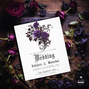 Budget Wedding QR Code Gothic Deep Amethyst Roses Flyer