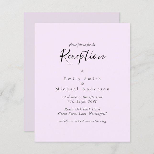 Budget Wedding Reception Invite Palest Pink (Front/Back)