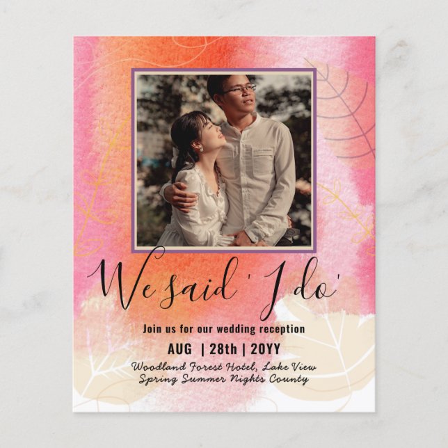 BUDGET Wedding Reception Invite With Couple PHOTO (Front)