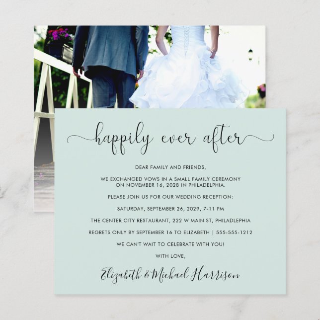 Budget Wedding Reception Photo Mint Invitation (Front/Back)