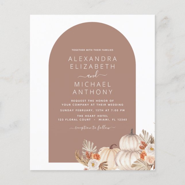 Budget Wedding Rustic White Pumpkins Boho Flyer (Front)