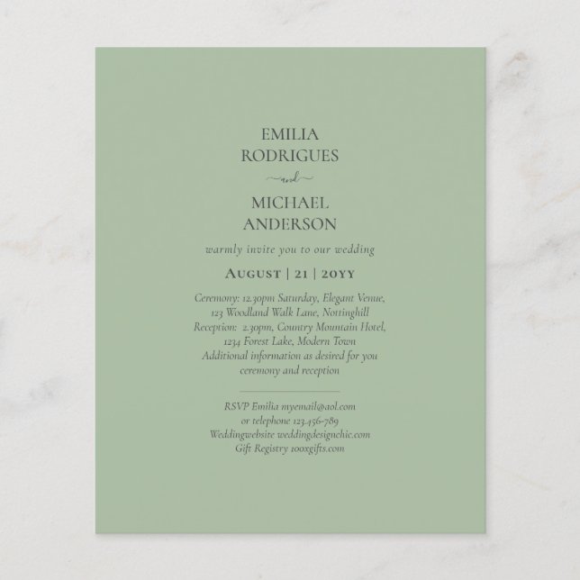 BUDGET Wedding Sage Apple Green Monochrome Text  Flyer (Front)