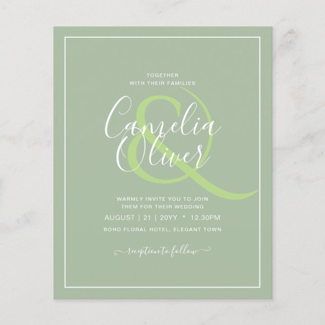 BUDGET Wedding Sage Apple Green Monochrome Text  Flyer (Front)