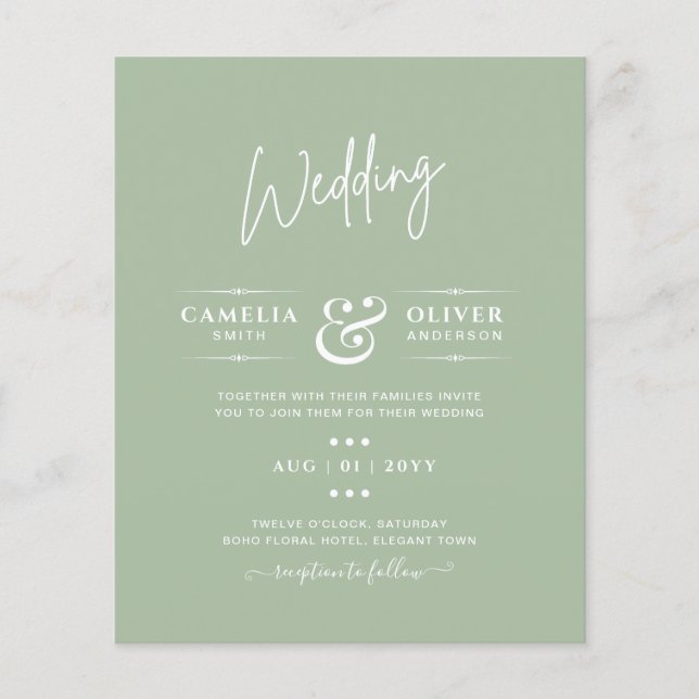 BUDGET Wedding Sage Apple Green Monochrome Text  Flyer (Front)