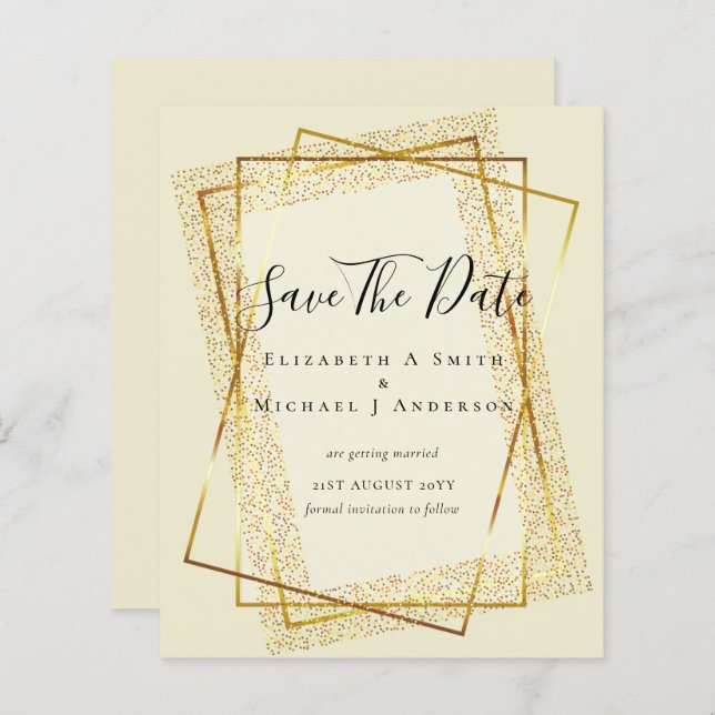 BUDGET WEDDING SAVE DATES  Gold Glitter Geometric (Front/Back)