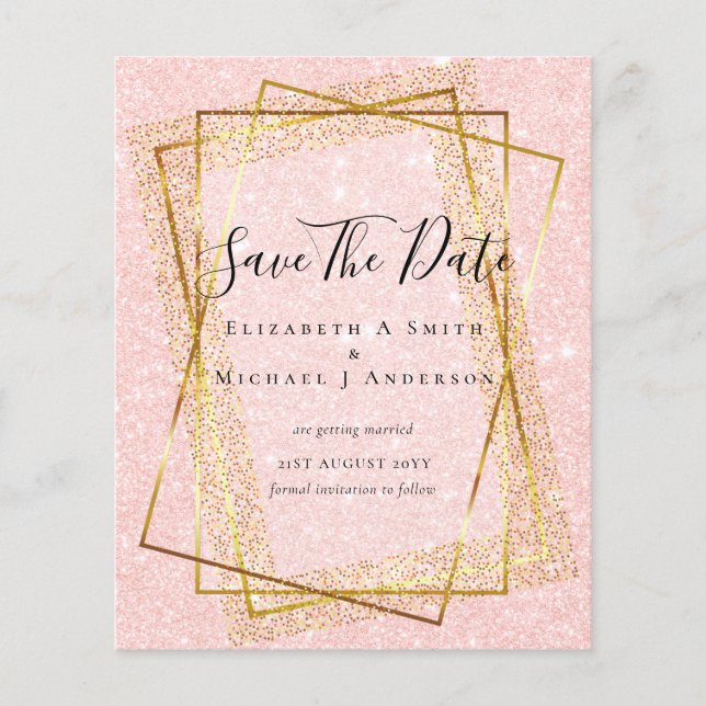 BUDGET WEDDING SAVE DATES  Gold Glitter Geometric Flyer (Front)