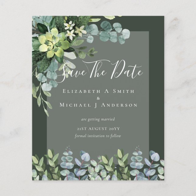 BUDGET WEDDING SAVE DATES - GREENERY Eucalyptus Flyer (Front)