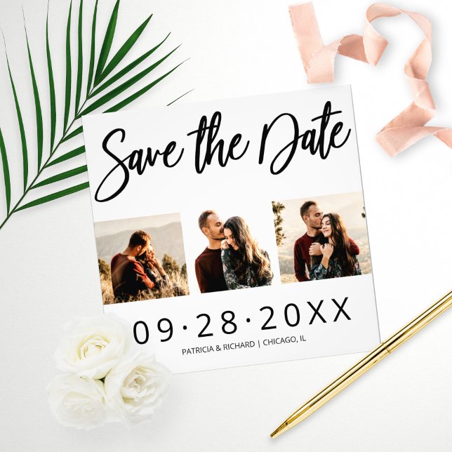 Budget Wedding Save The Date 3 Photo Collage Print (Creator Uploaded)