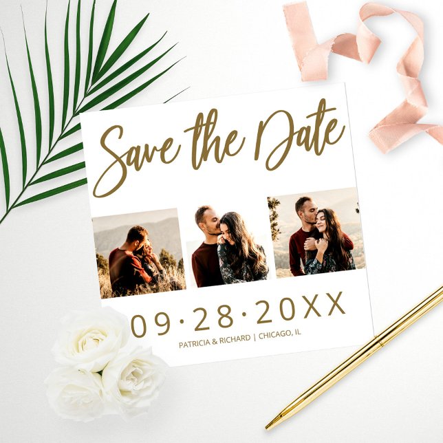 Budget Wedding Save The Date 3 Photo Collage Print (Creator Uploaded)