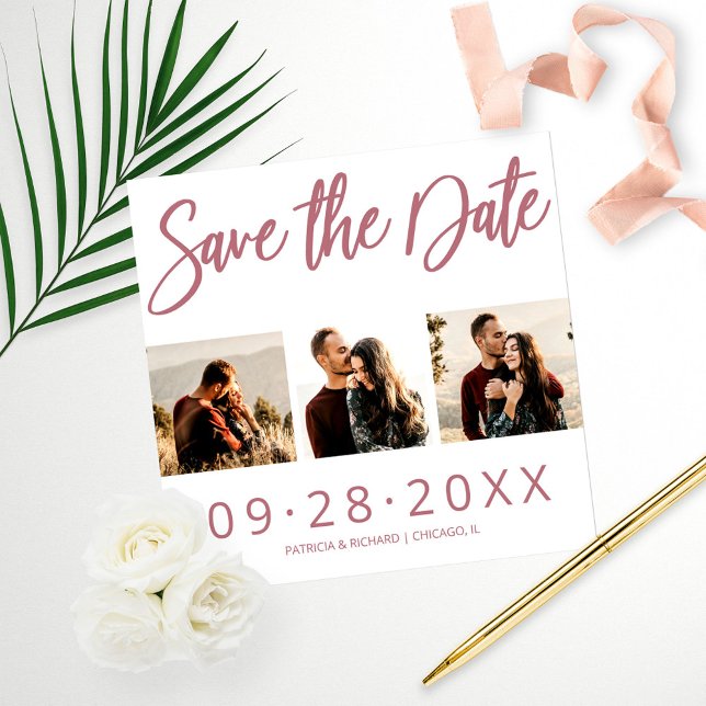 Budget Wedding Save The Date 3 Photo Collage Print (Creator Uploaded)