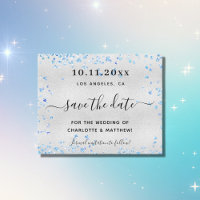 Budget wedding silver blue hearts save the date
